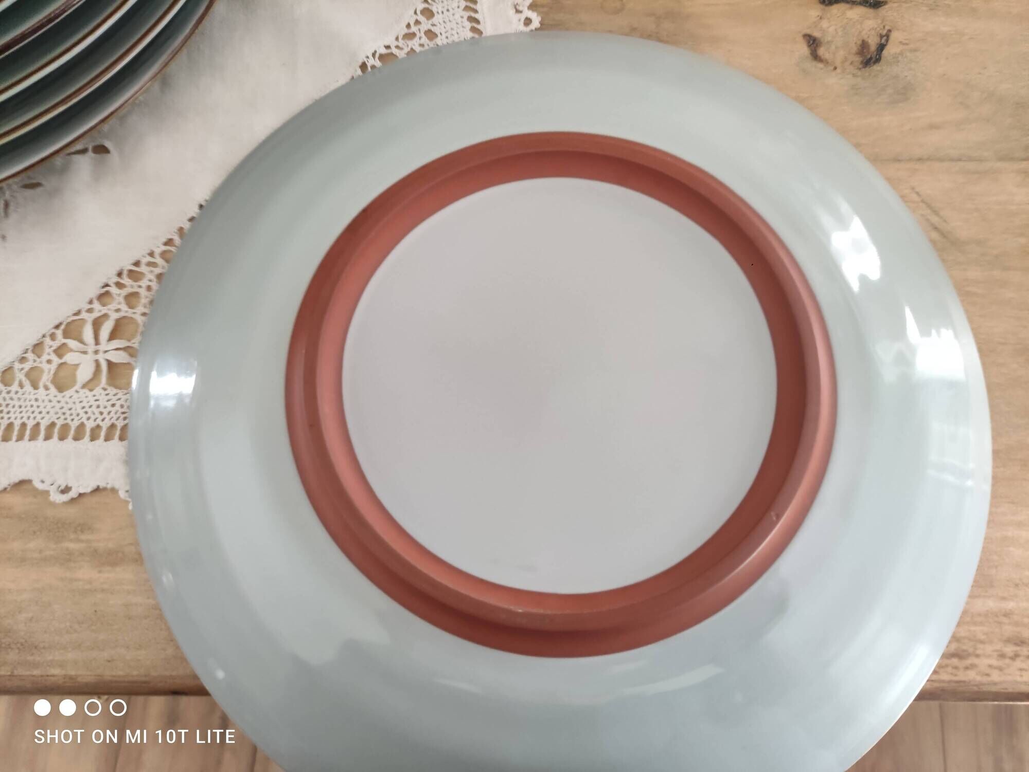 Set of 12 terracotta dinner plates enameled in green cecina