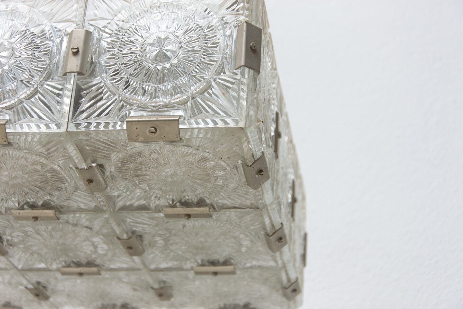 Vintage Glass and Chromed Steel Pendant Lamp by Kamenický Šenov, 1970s