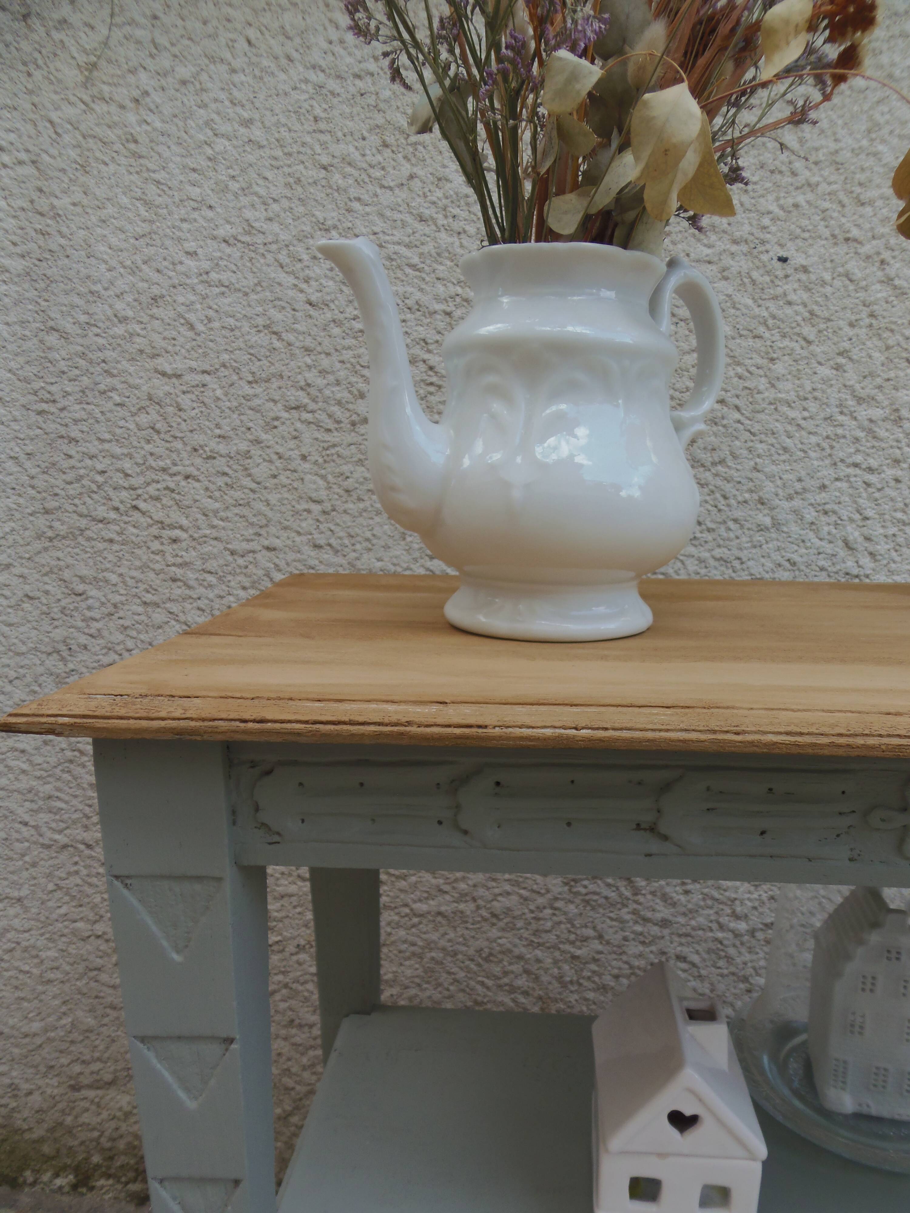 Vintage side table reimagined in grey-green.