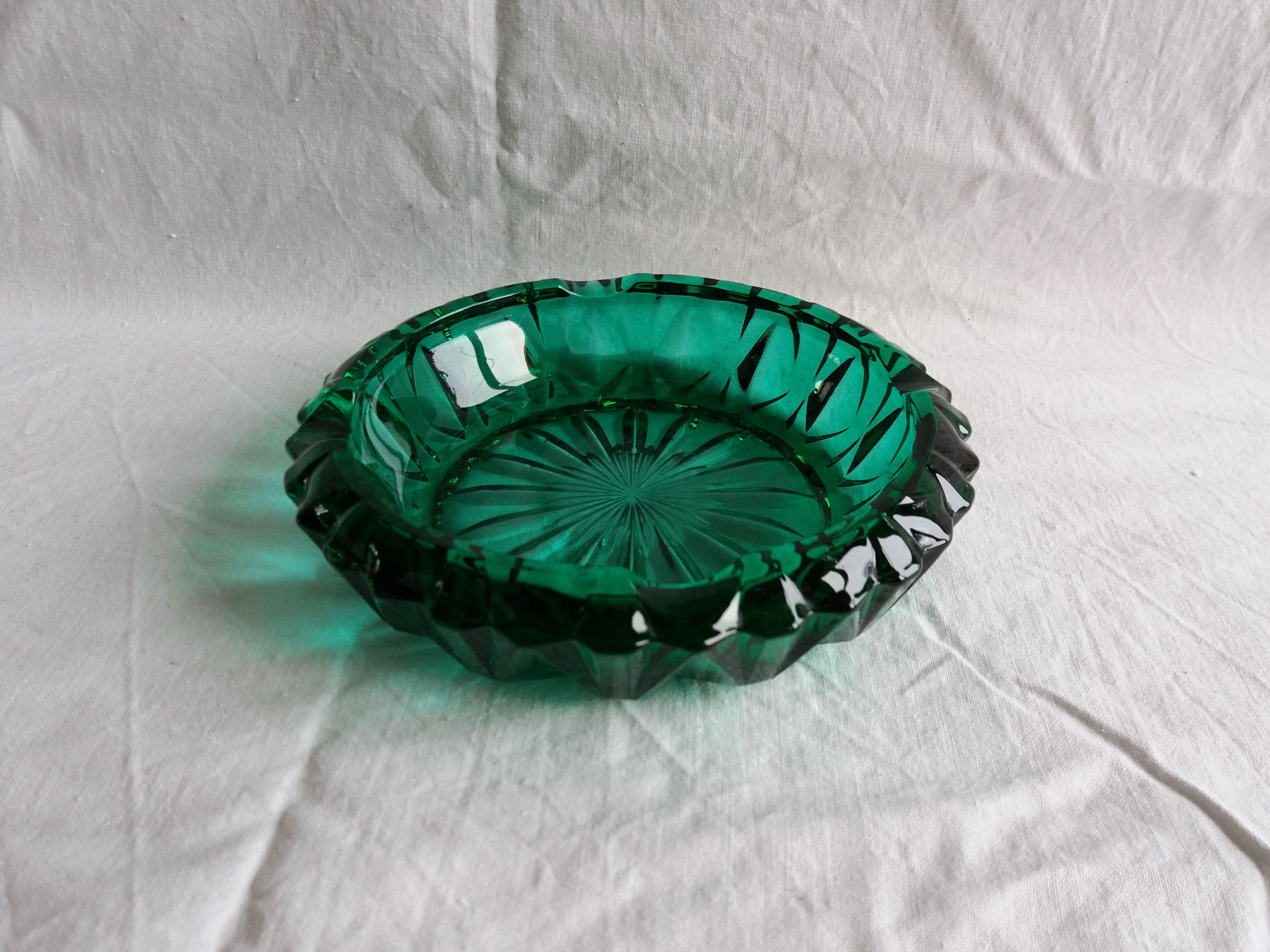 Green glass ashtray