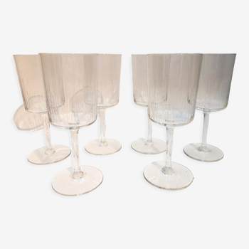 6 engraved glass stemmed glasses