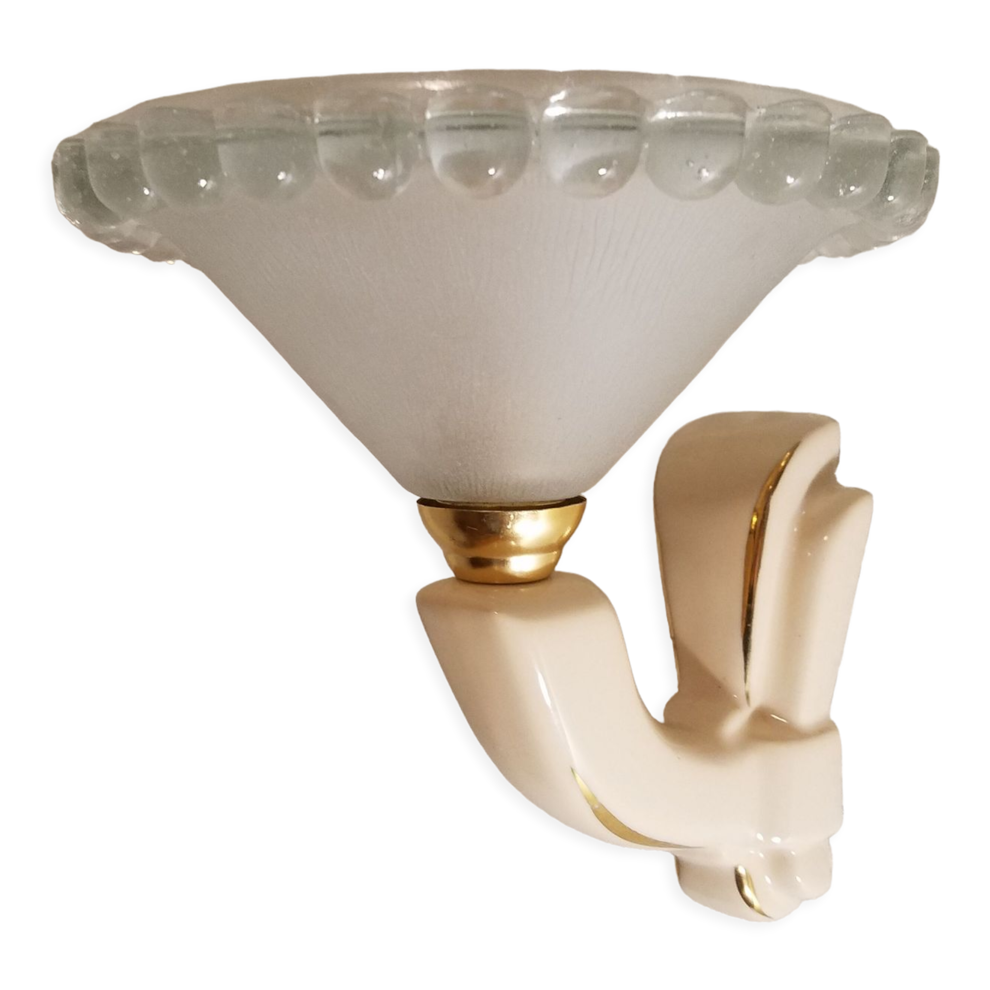 2 art deco wall lights in porcelain and frosted glass