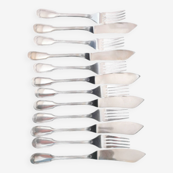 Six couteaux et six fourchettes à poisson en métal argenté Christofle