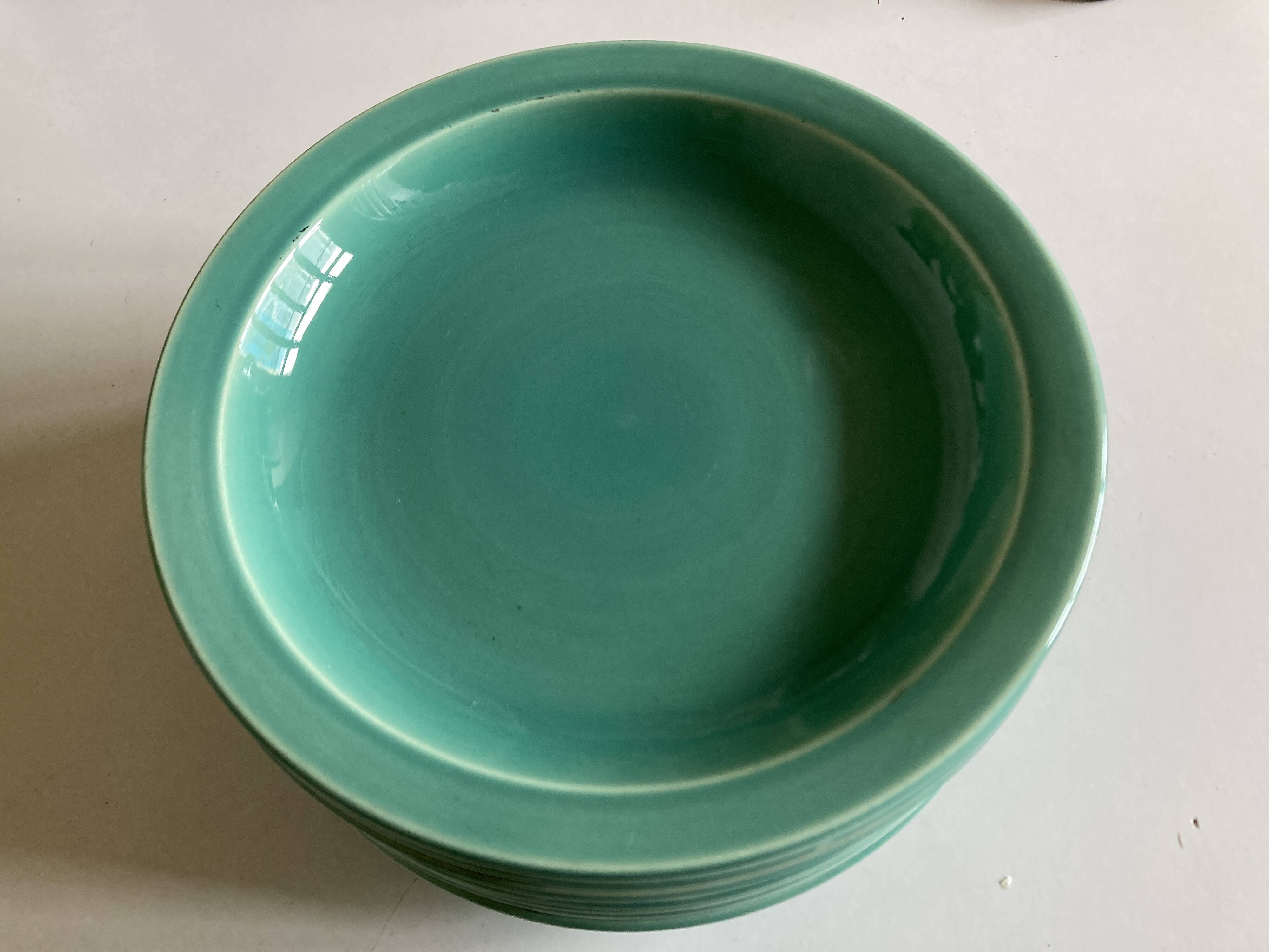 Set of 9 modernist turquoise earthenware plates from 1950 by Villeroy & Boch.