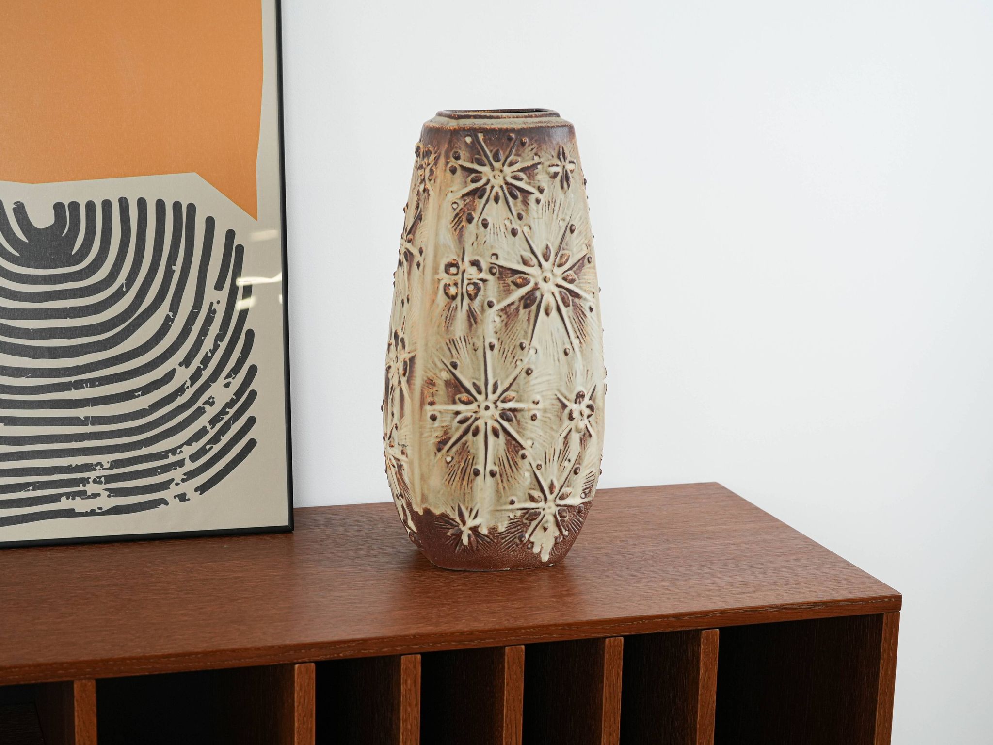 Beige ceramic vase, German design, 1960s, made in West Germany
