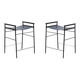 Pair of backless bar stools in blue leather and black metal.