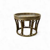 Vintage round side table/coffee table in rattan and wicker