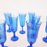 Set of 9 blue champagne flutes