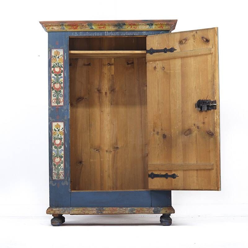 Cabinet de mariée en folk art peint antique de ferme rustique 1863