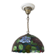 Tiffany-style floral stained glass pendant light in brass D40cm