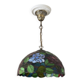 Tiffany-style floral stained glass pendant light in brass D40cm