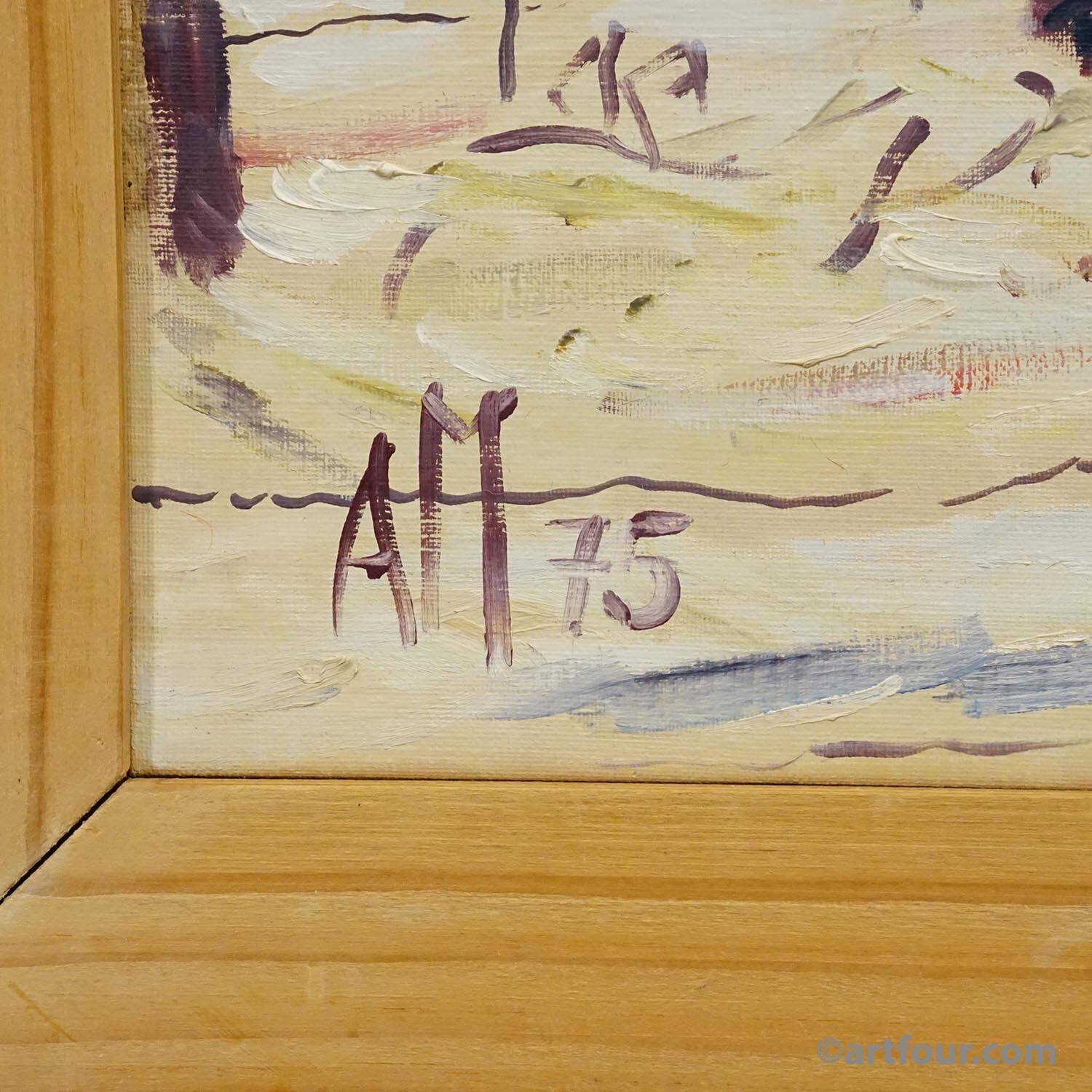 Oil painting by Alexander Michael of a winter farm.