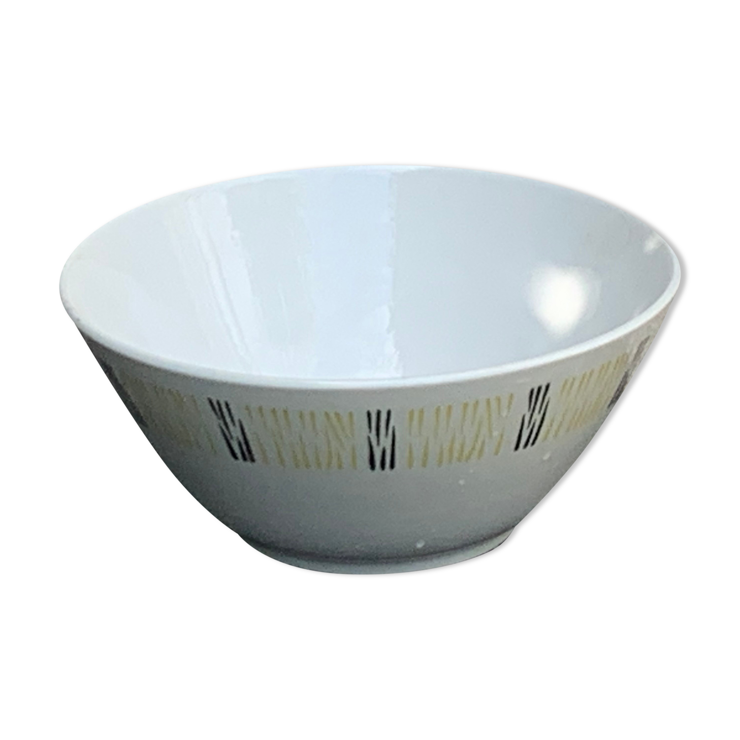 Salad bowl in BadonViller earthenware, yellow and black geometric patterns, design and vintage