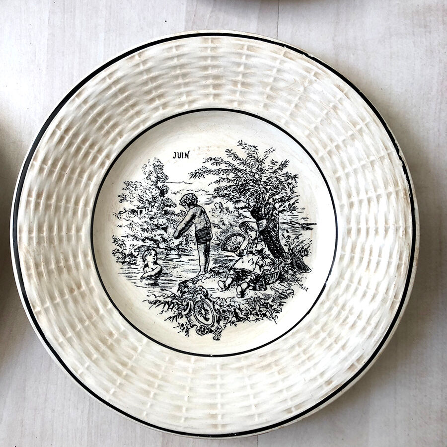 Set of 12 "Les Mois" dessert plates by Digoin Sarreguemines