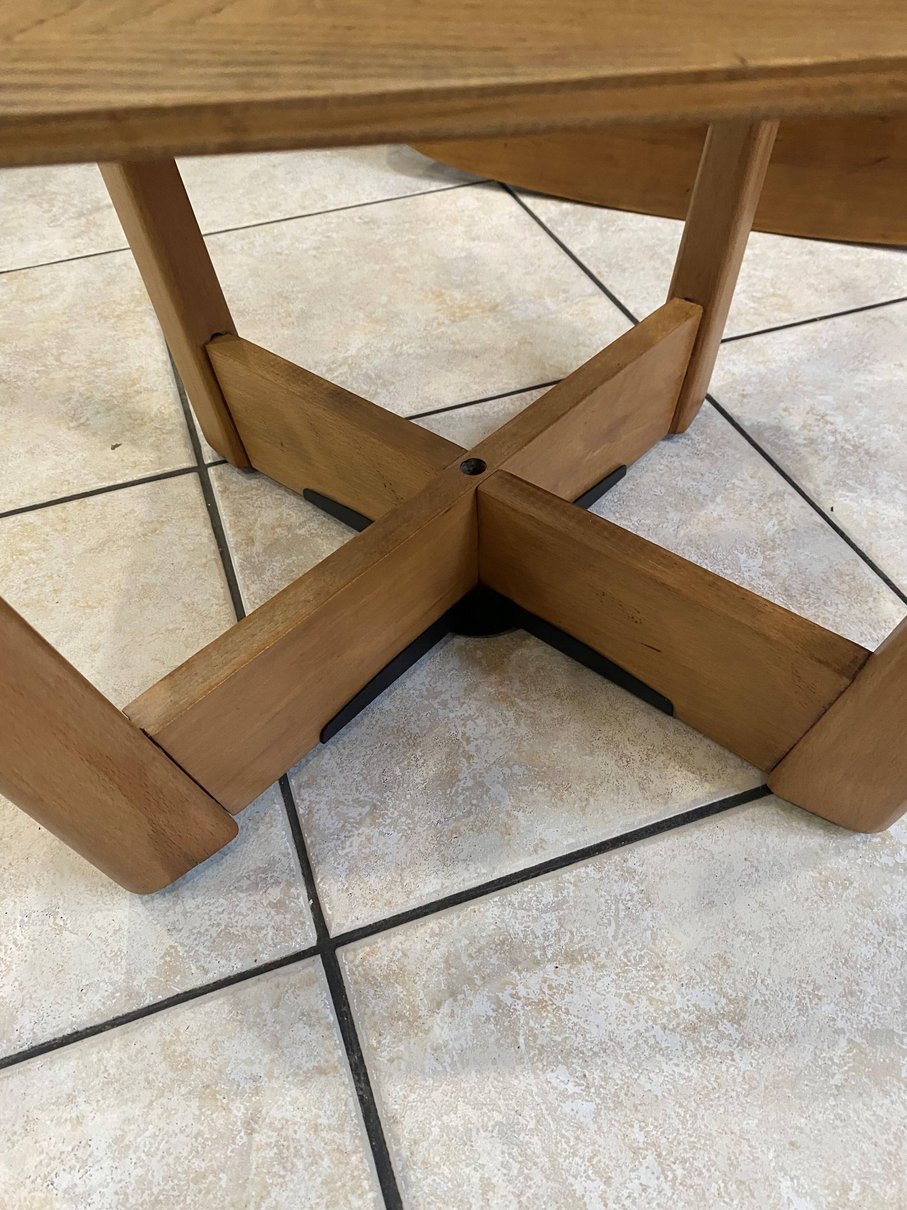 Scandinavian wooden side coffee table with vintage 50s swivel top