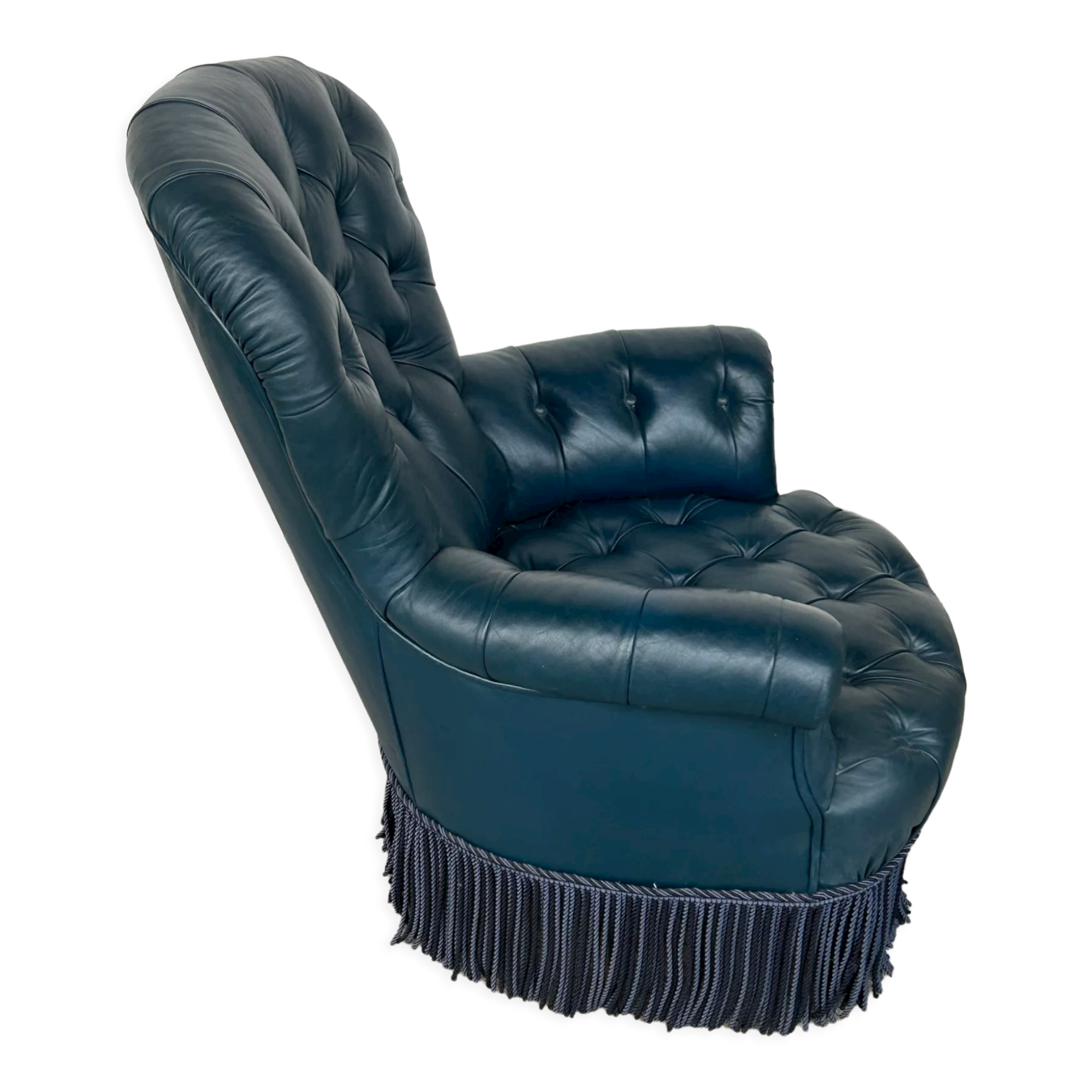 Armchair Napoleon III leather Chesterfield way, late nineteenth