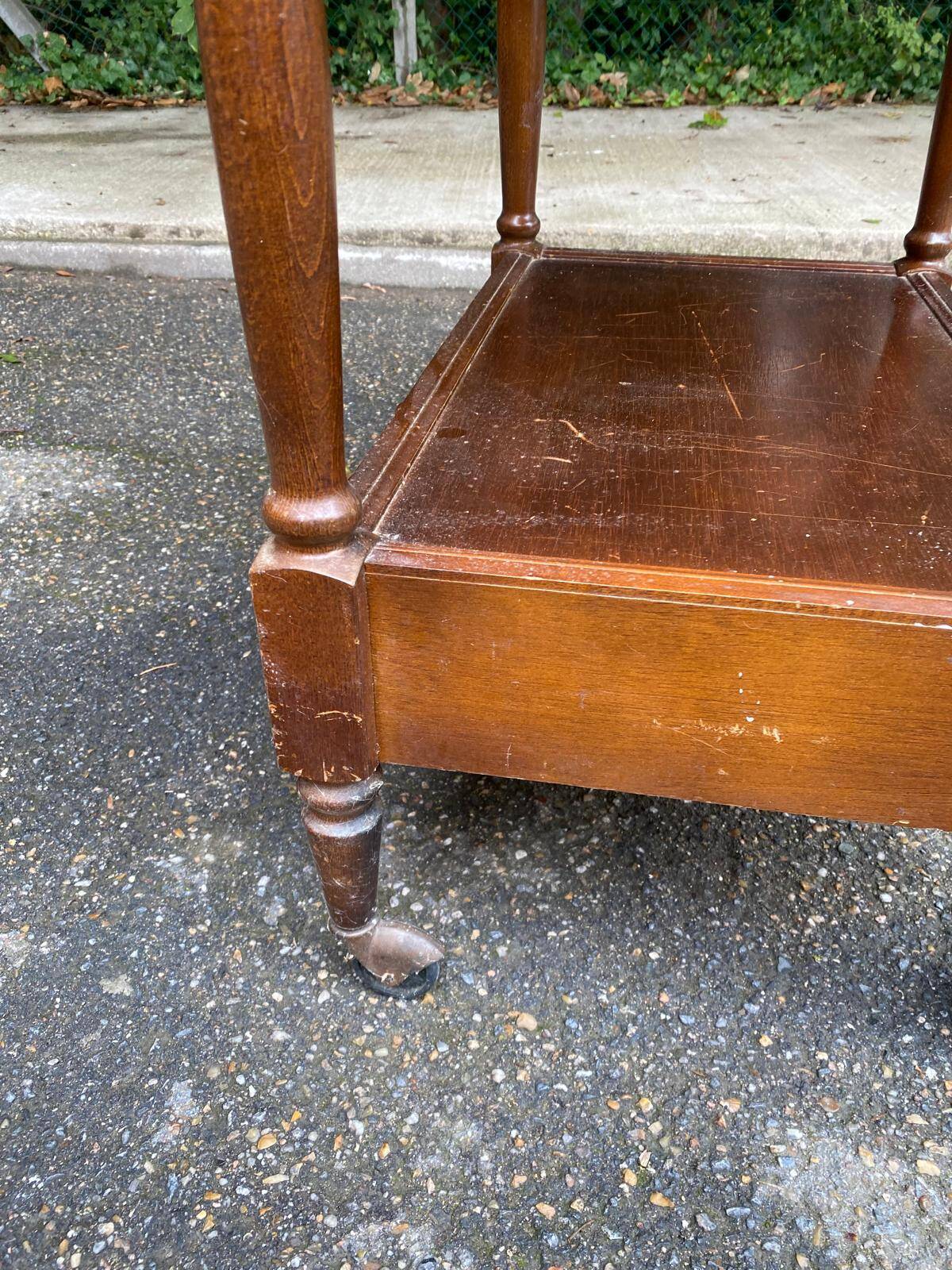 Vintage serving trolley dessert bar cart on wheels with wooden drawer m