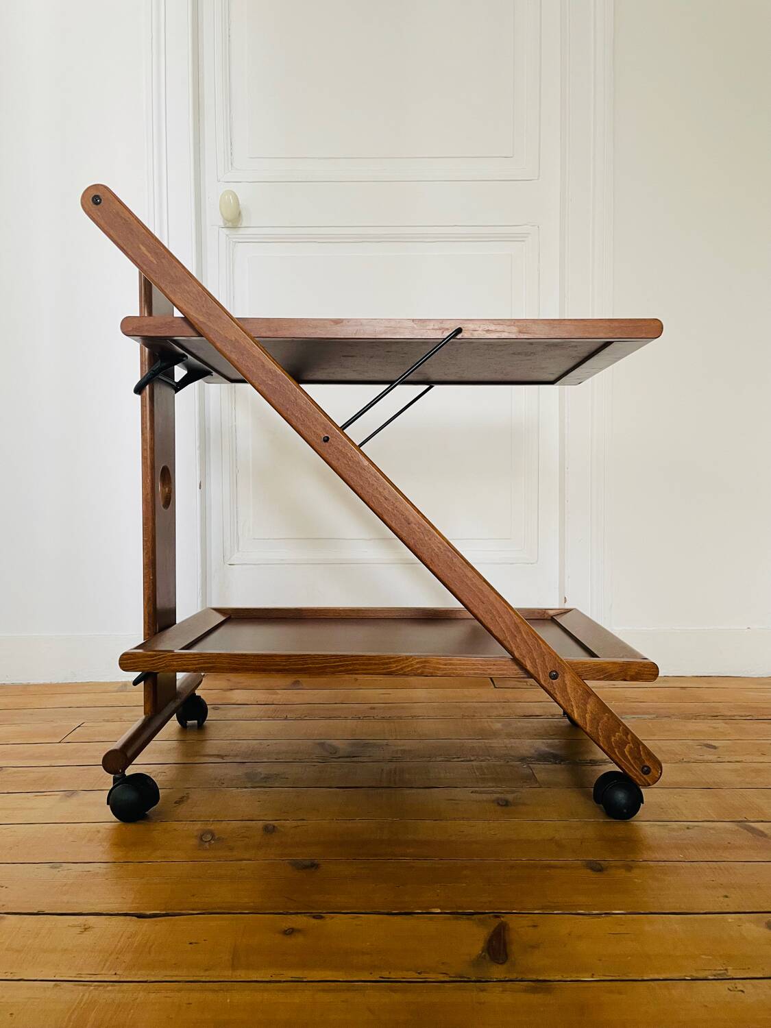 Vintage wooden trolley serving cart, 1960
