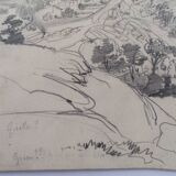 Félix BENOIST, Vue présumée de Grasse. Dessin à la mine de plomb, 19e siècle