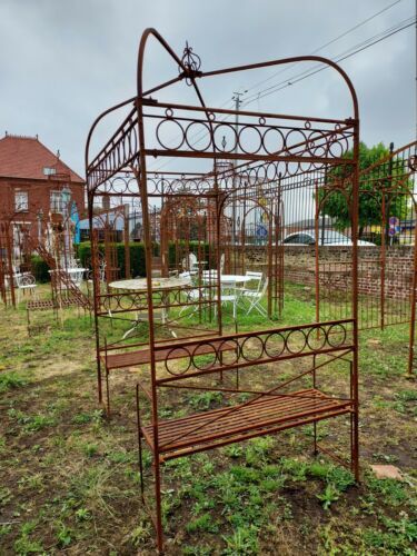 Gloriette / iron garden pergola with 2 benches