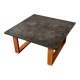 Table basse vintage en ardoise belge et chêne, années 1970