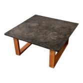 Vintage Belgian slate & oak coffee table, 1970s