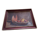 Tableau , huile sur carton  , nature morte coupe de fruit signée Bello