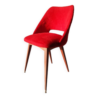 Red moumoute barrel chair with compass feet from the 60s and 70s
