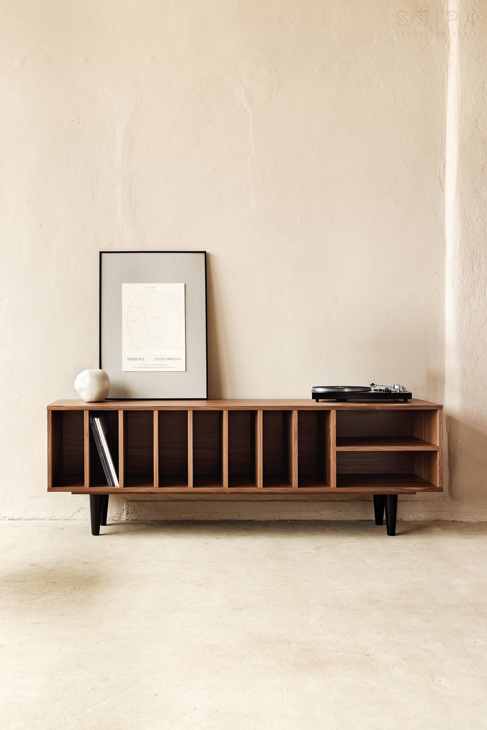 Vinyl Record Storage Cabinet Walnut "Silene"