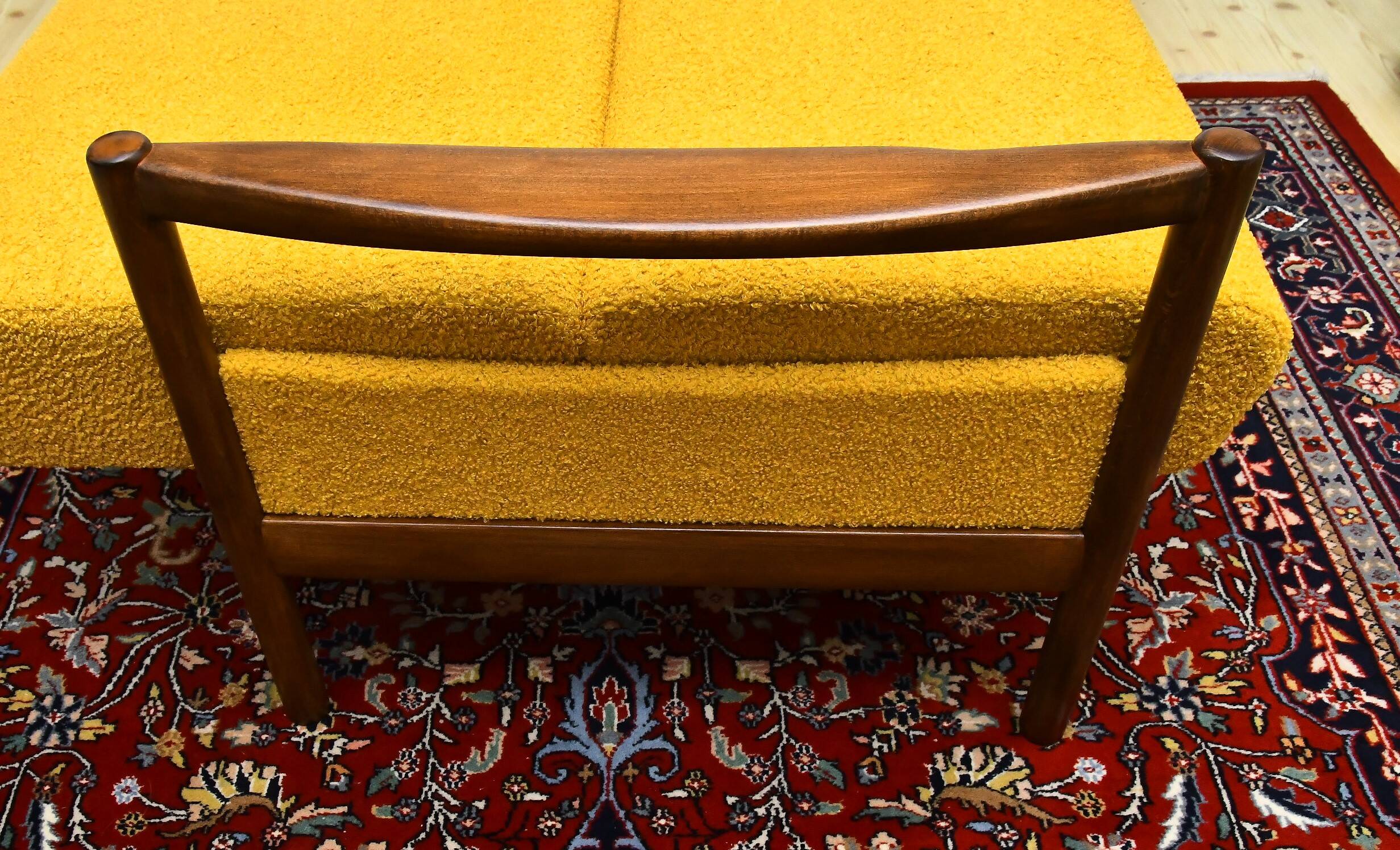 Scandinavian-style yellow boucle sofa with folding function, 1960s
