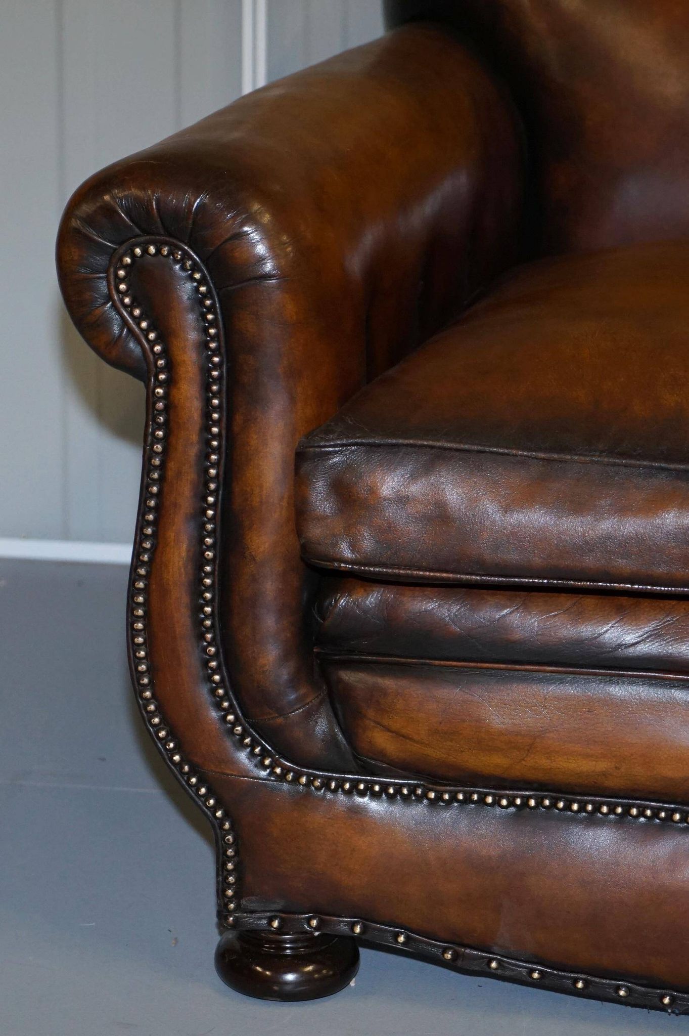 Restored vintage leather sofa from a gentleman's Victorian club.