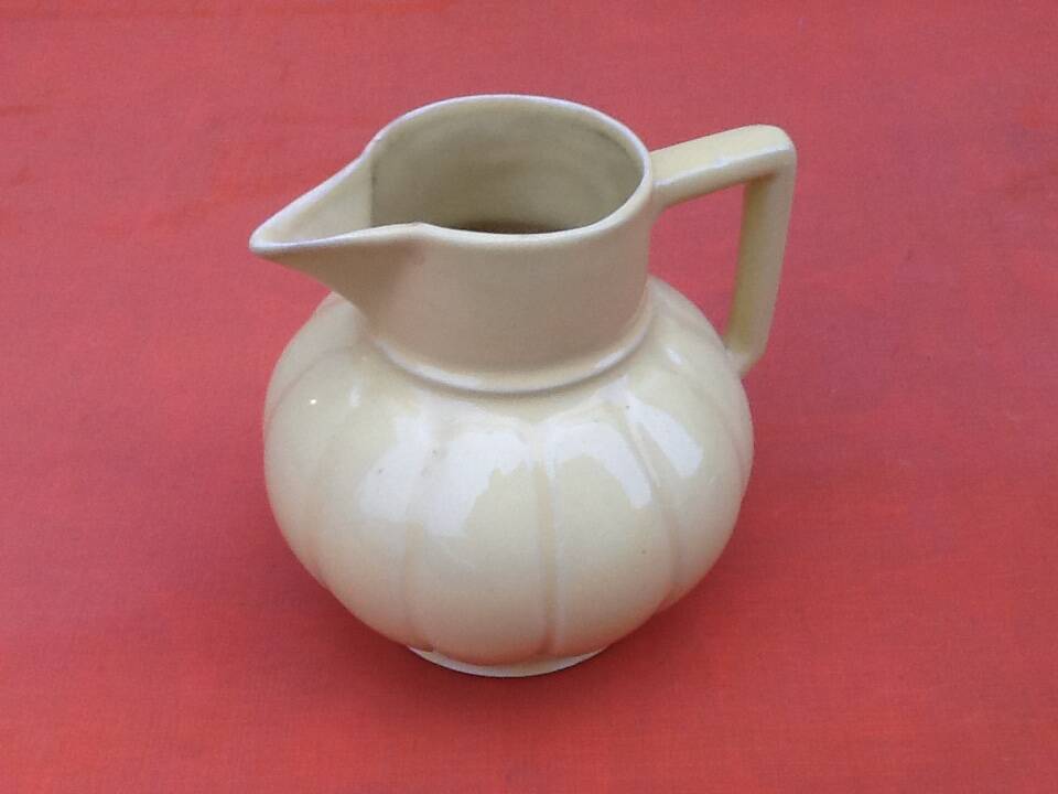 Art Deco Teapot / Teapot with metal infuser Yellow fluted ceramic