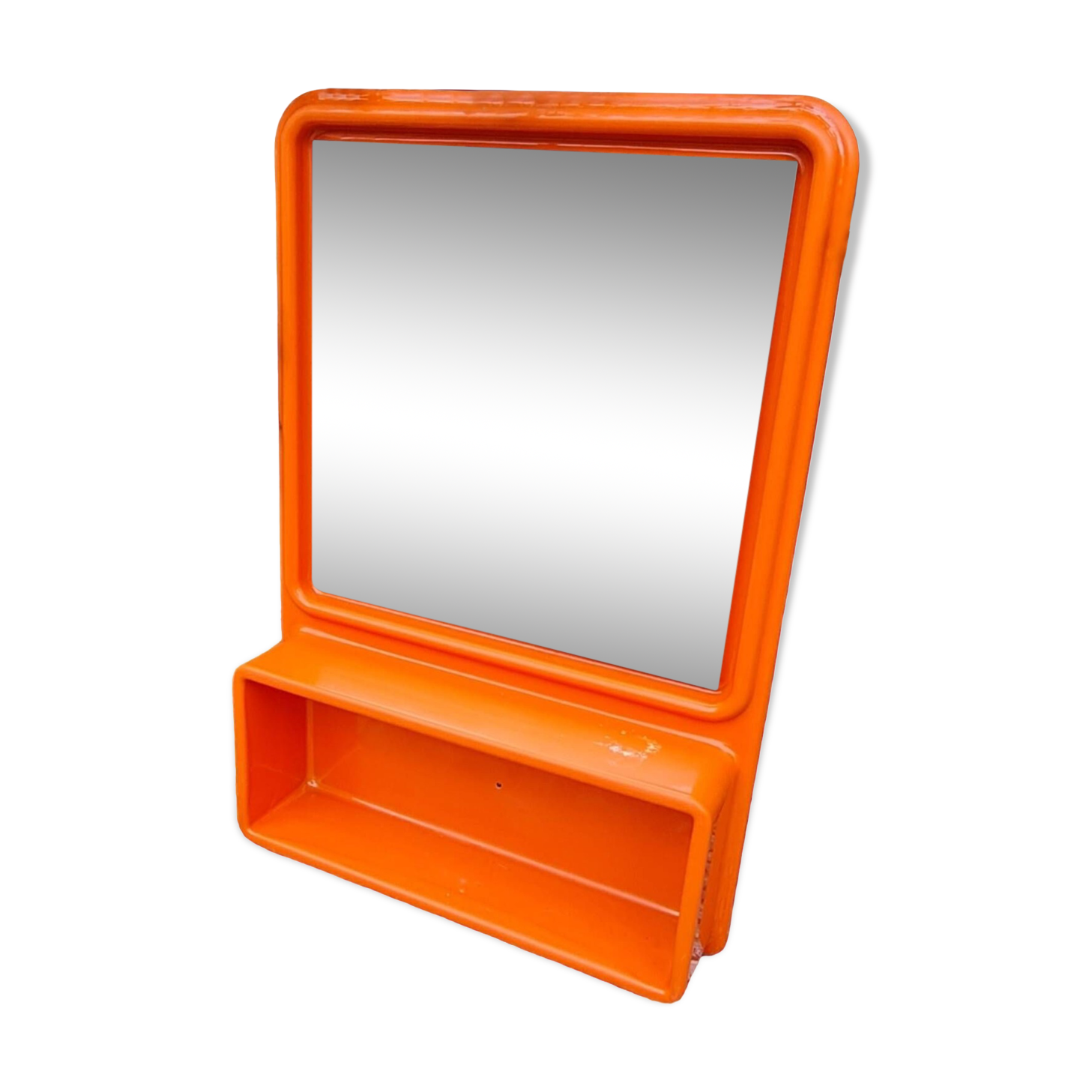 Vintage orange sixties molded plastic shelf mirror no shipping