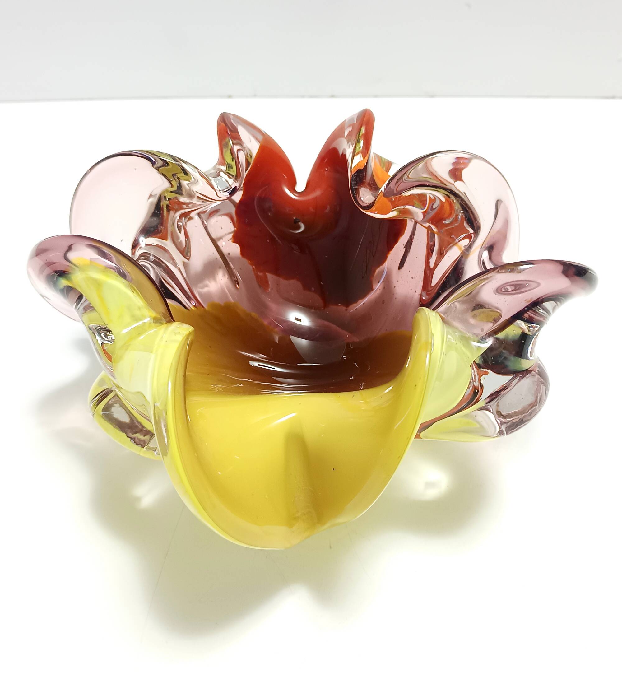 Large Polychrome Murano Glass Ashtray / Vide-Poche attr. to Toso, Italy