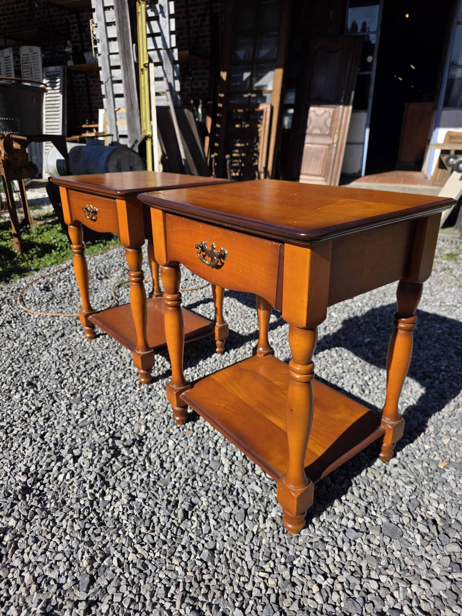 Pair of cherry wood bedside tables from the mid-20th century.