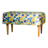 Yellow bench with checks, jacquard fabric, solid wood
