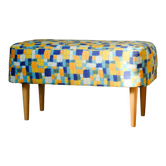 Yellow bench with checks, jacquard fabric, solid wood