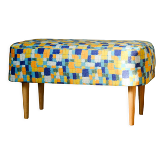 Yellow bench with checks, jacquard fabric, solid wood