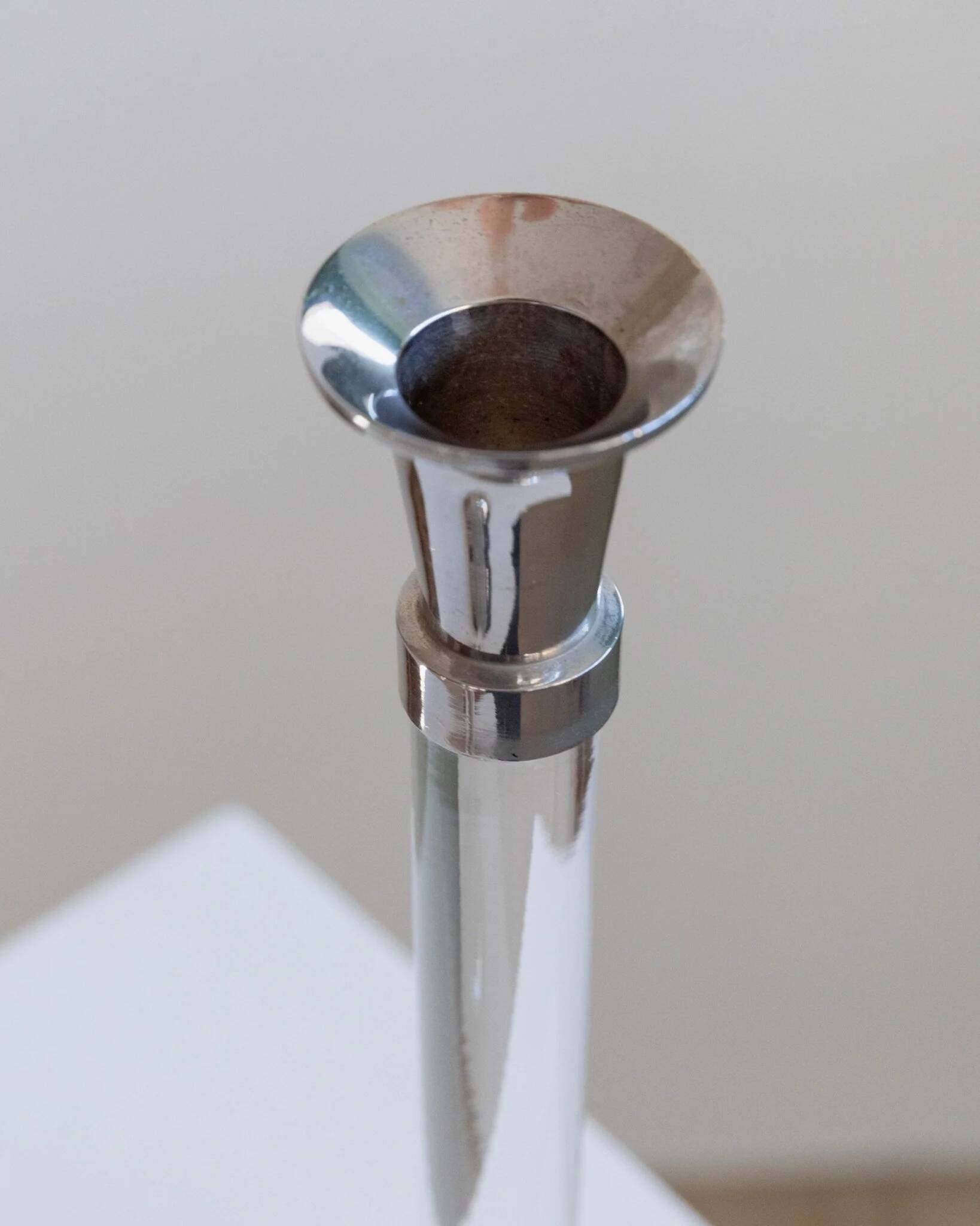 Two Vintage Candlesticks: Transparent Plexiglas & Chrome-Plated Metal, Italy 1970s Mid-Century Design