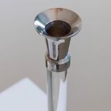 Two Vintage Candlesticks: Transparent Plexiglas & Chrome-Plated Metal, Italy 1970s Mid-Century Design