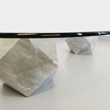 Vintage vignelli oval italian coffee table for casigliani in marble and glass from the 70s