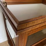 Serving Light mahogany English tea table. Beveled windows. circa 1900. Removable glass top.