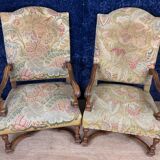 Pair of Louis XIII armchairs in walnut circa 1850