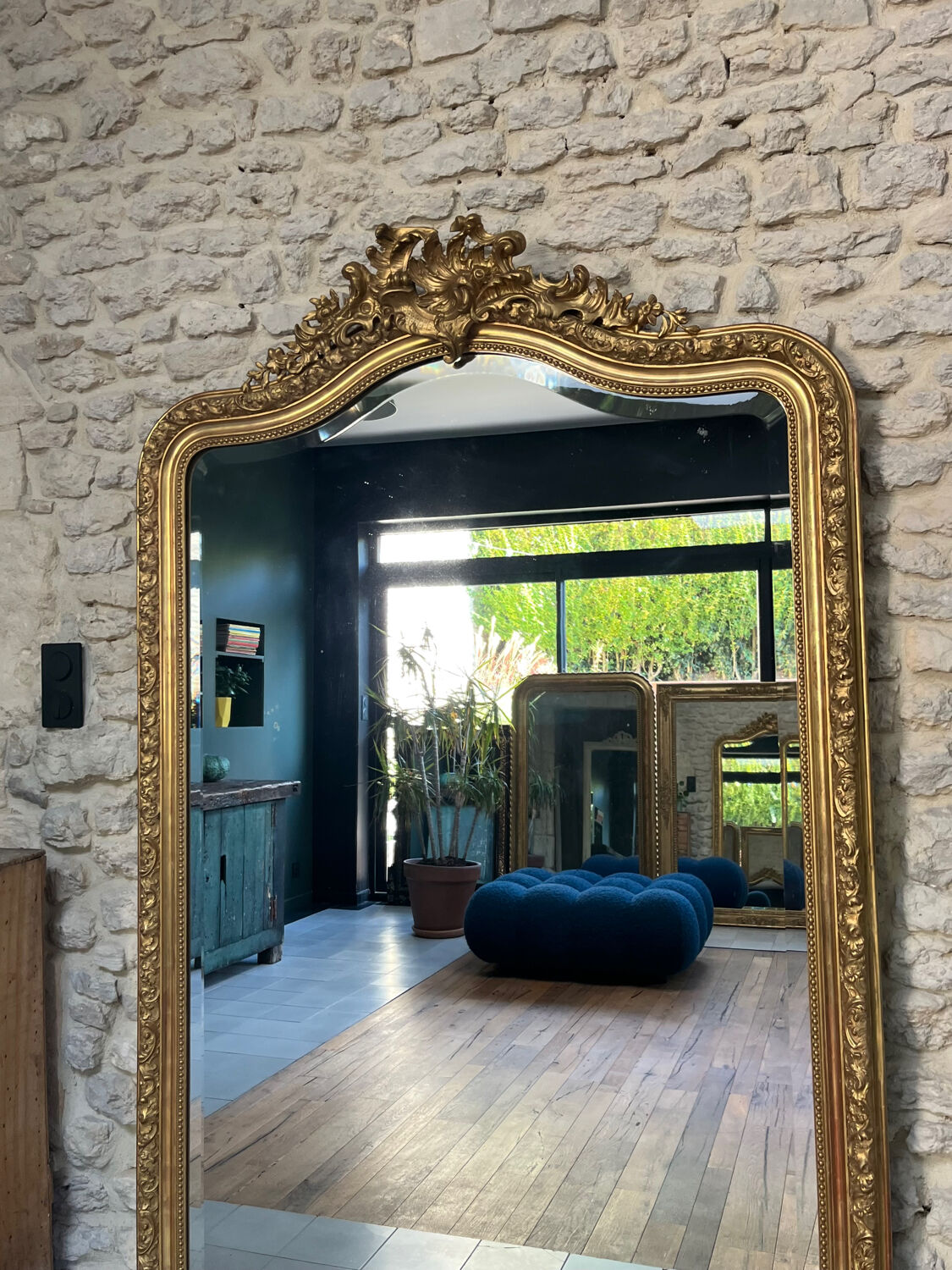 Antique Louis-Philippe mirror, 191.5/120.5cm, with pediment and trumeau top