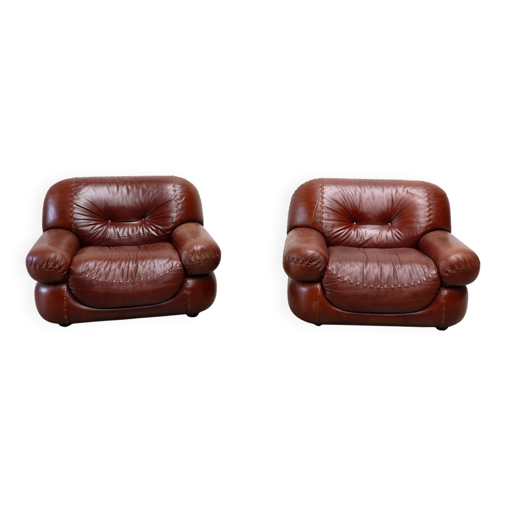 Ensemble de deux fauteuils lounge en cuir Sapporo par Mobil Girgi