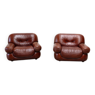 Ensemble de deux fauteuils lounge en cuir Sapporo par Mobil Girgi