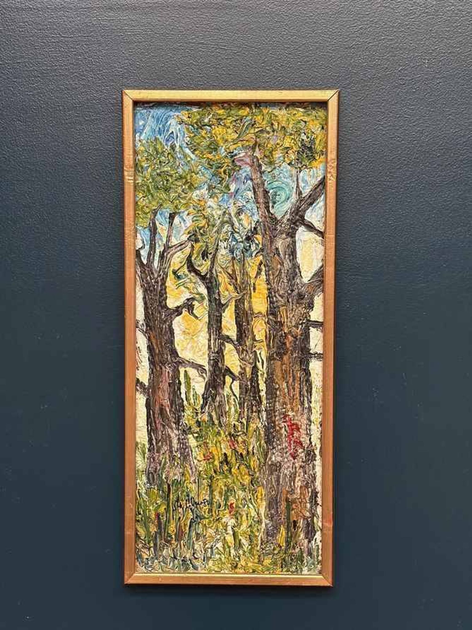 Original Mid Century Swedish Oil On Panel – “Forest” By Stig Allan – Vintage & Framed – 63 × 28 Cm (24.8" × 11")