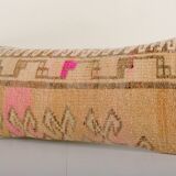 Vintage faded yellow lumbar pillow cover, , couch pillow, tribal oushak rug pillow, carpet cover 12'