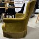 Khaki green velvet toad armchair