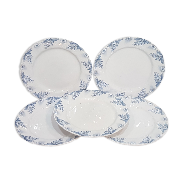 Lot de 5 assiettes plates en faïence de Luneville modèle Luc, terre de fer